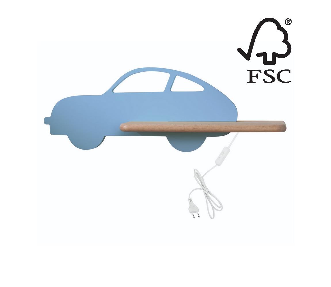 LED Dětské nástěnné svítidlo s poličkou CAR LED/5W/230V modrá/dřevo